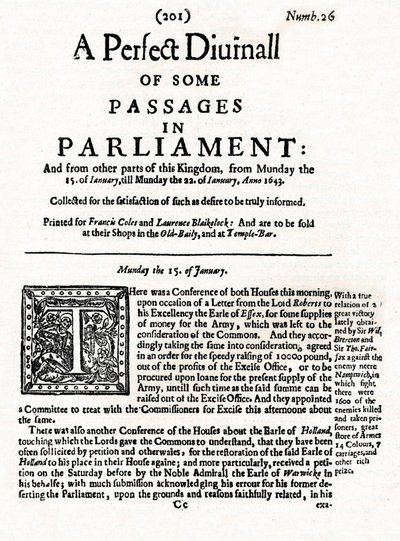 Forsiden af A Perfect Diurnall of Some Passages in Parliament, 1643 1905 af Unbekannt
