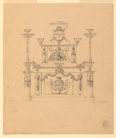 Møbler med arme og lysekrone af Unbekannt