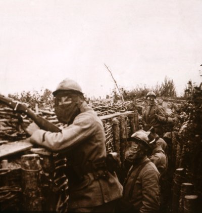 Gasalarm i skyttegrave, Champagne, Nordfrankrig, 1916 af Unbekannt