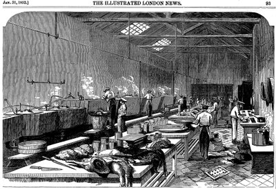 Generelt billede af køkkenet på Richie & McCalls Cannery, Houndsditch, London, 1852 af Unbekannt