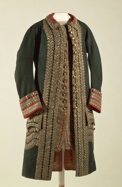 Generaluniform, tilhørende Alexander Suvorov (1729-1800), slutningen af det 18. århundrede (uldstof og silke dekoreret med guldtråd) af Unbekannt