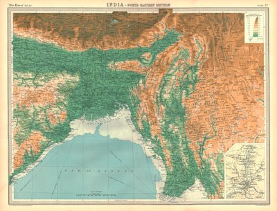Geografisk kort over den nordøstlige del af Indien, begyndelsen af det 20. århundrede af Unbekannt