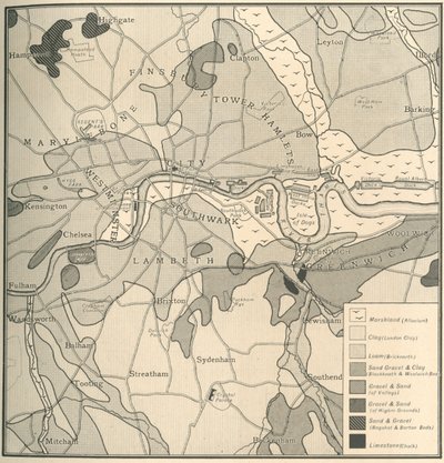 Geologisk kort over stedet i London, 1908 af Unbekannt