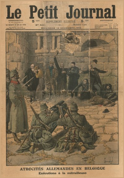 Tyske grusomheder i Belgien: henrettelse med maskingevær, 1915. af Unbekannt
