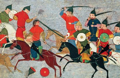 Ghenghis Khan i kamp. Miniature fra Jami al-tawarikh Universal History, ca 1430 af Unbekannt