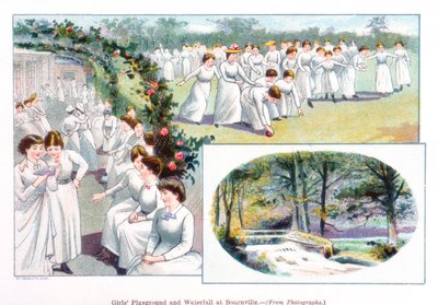 Pigelegeplads og vandfald i Bournville, 1892 af Unbekannt