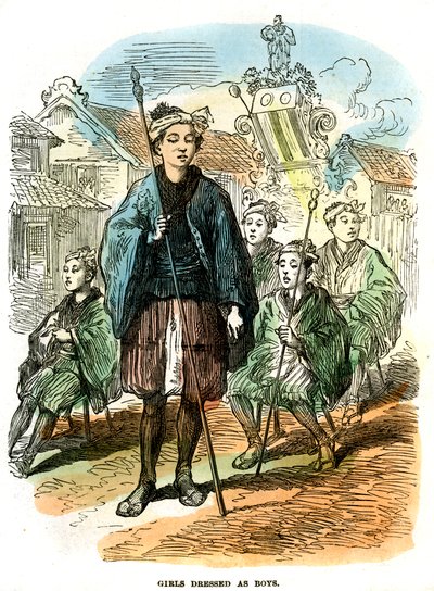 Piger klædt ud som drenge, nytårsfestivaloptog i Yokohama, Japan, 1872 af Unbekannt