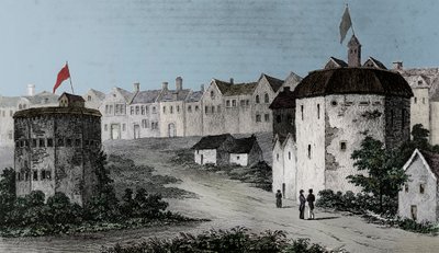 Globe Theatre, Bankside, Southwark højre og Bear Garden, c1597 1825. af Unbekannt