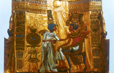 Tutankhamons gyldne trone, oldægyptisk, 18. dynasti, New Kingdom, 14. århundrede f.Kr. af Unbekannt