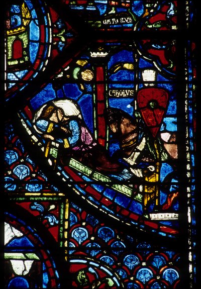 Gotisk arkitektur. Histoire de Charlemagne (detalje): Konstantins syn (I, kejser byzantinsk). Glasmosaik af det nordlige ambulatorium, absidial. Cathedrale de Chartres. af Unbekannt