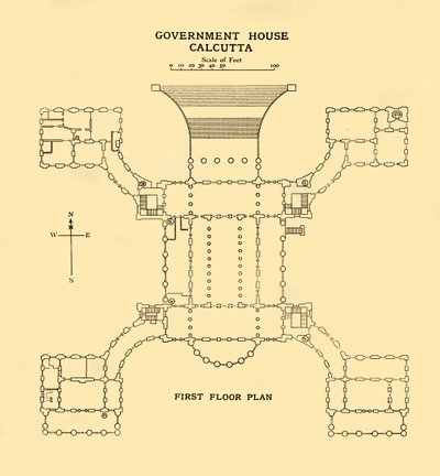 Government House Calcutta - Plan på første sal, 1925. af Unbekannt