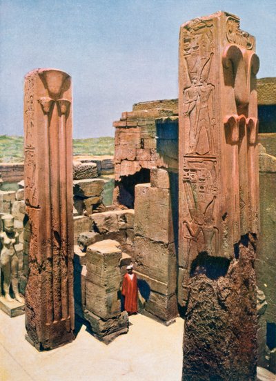 Granitsøjler med lotus- og papyrusdekoration, Amun-Re-templet, Karnak, Egypten, 20. århundrede af Unbekannt