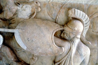 Græsk hoplit i kamp mod Amazonerne 30BC-200AD af Unbekannt