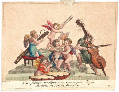 Lykønskningskort Et engleorkester, efter 1815. af Unbekannt
