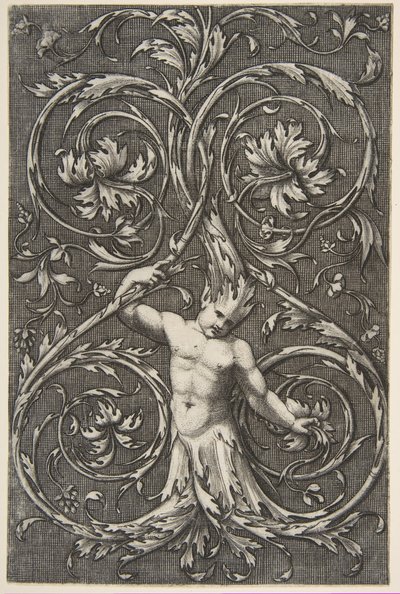 Grotesk med mandsfigur med underkrop og hoved af akantusruller, ca. 1515-1600. af Unbekannt