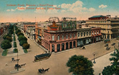 Havana: Prado, Neptuno og Hotel Plaza. Prado, Central Park og Plaza Hotel, c1910 af Unbekannt