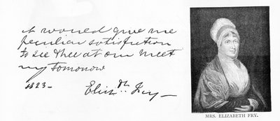 Håndskrift og signatur af Elizabeth Fry af Unbekannt