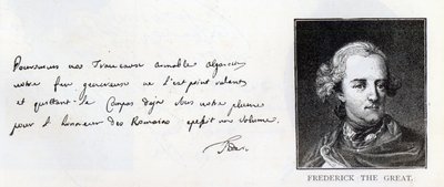 Håndskrift og underskrift af Frederik den Store, konge af Preussen (pen og blæk på papir) af Unbekannt
