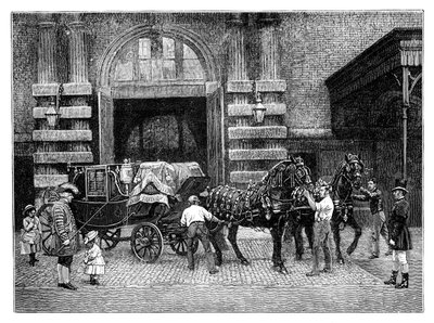 Udnyttelse af de sorte heste ved Royal Mews, Buckingham Palace, London, c1888 af Unbekannt