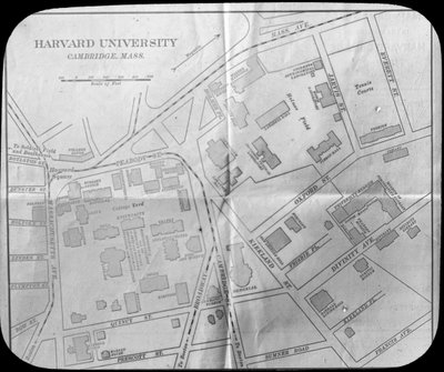 Harvard University campus kort, Cambridge, Massachusetts, USA, slutningen af det 19. eller begyndelsen af det 20. århundrede af Unbekannt
