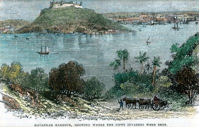 Havannah Harbour, der viser, hvor de halvtreds angribere blev skudt, Cuba, c1880 af Unbekannt