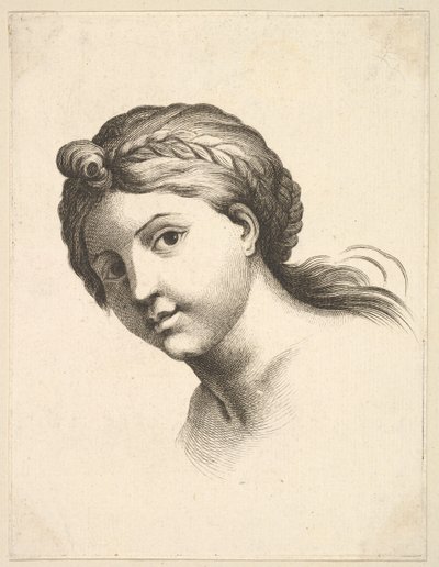 Head of a Woman, fra Livre de Têtes Gravées efter F. Boucher og andres Bog af..., 1700-tallet. af Unbekannt