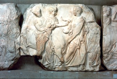 Kvier førte til ofring, fra Parthenons sydfrise, 447-432 f.Kr. af Unbekannt