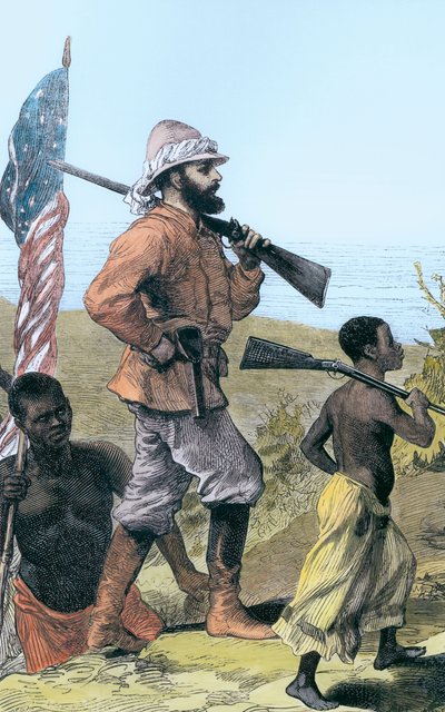 Henry Morton Stanley nærmer sig Tanganyika-søen, Afrika, 1800-tallet af Unbekannt