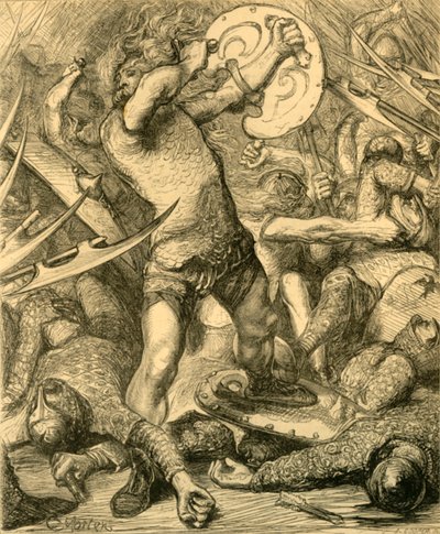 Hereward skærer sig vej gennem den normanniske vært, c1890. af Unbekannt