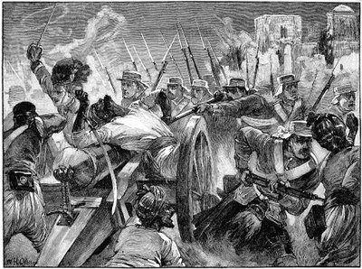 Highlanders fanger mytteristernes våben ved Cawnpore, Indian Myttery, 16. juli 1857 c1895 af Unbekannt