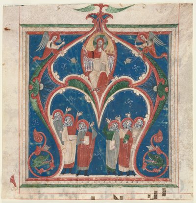 Historik forbogstav A udskåret fra et antifonium: Kristus i majestæt med profeter, ca. 1280-1300. af Unbekannt
