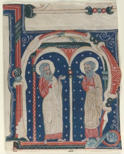 Historikert initial H Udskåret fra et antifonarium: SS. Eremitten Paul og Anthony, c1200-1230. af Unbekannt