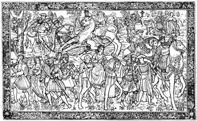 Historiske og allegoriske figurer, gobelin ved Hampton Court Palace, Richmond, London, 1930 af Unbekannt