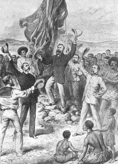 Hejser det britiske flag i New Guinea, 1883: Mr. Chester...Calling for Three Cheers, 1901. af Unbekannt