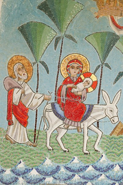 Holy Virgin og Saint John Kame koptisk klosterikon Den hellige familie Egypten - Det syriske kloster af Unbekannt