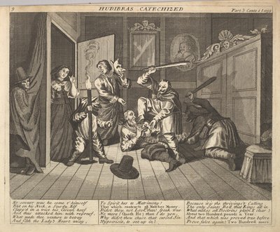 Hudibras Catechized Plate 9: Illustrationer til Samuel Butlers Hudibras, 1725-30. af Unbekannt