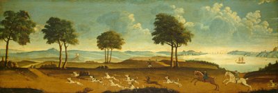 Jagtscene med havn, 1700-tallet. af Unbekannt