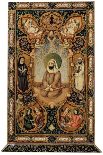 Imam Ali Ali ibn Abi Talib med sine sønner Hasan og Husayn, 1871. af Unbekannt
