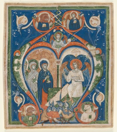 Initial A [ngelus Domini descendit] fra et antifonarium: The Three Marys at the Tomb, c1280-1300. af Unbekannt