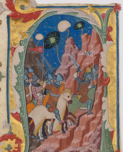 Indledende A med Slaget ved Makkabæerne, ca. 1360-70. af Unbekannt