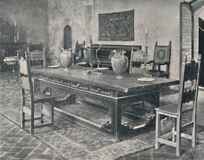 Interiør, Palazzo Davanzati - Med bord fra det 15. århundrede fra Parma eller Modena District, 1928 af Unbekannt