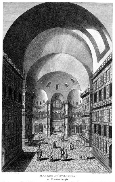 Interiør af Hagia Sophia, Konstantinopel, gravering, 1815 af Unbekannt