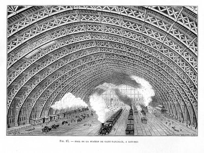 Interiør af St Pancras Railway Station, London, 1865 af Unbekannt