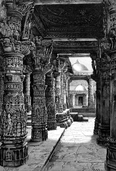 Interiør af et Jaina-tempel, Abu-bjerget, Rajasthan, Indien, 1895 af Unbekannt