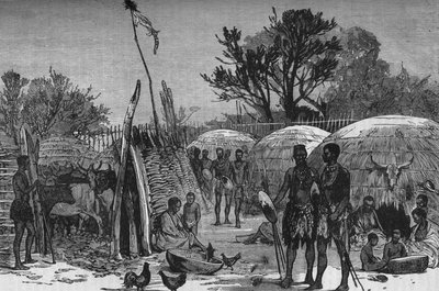 Interiør af en Zuli Kraal ved Tugela-floden, c1880 af Unbekannt