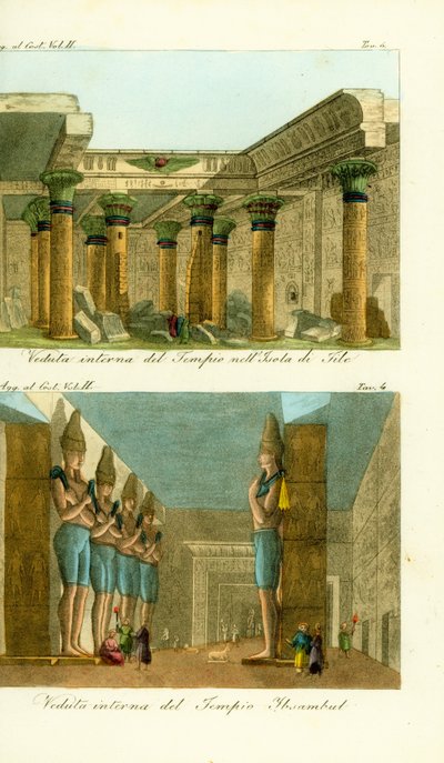 Det indre af Isis-templet på Philae Island, Nubien, og det indre af Ramses II