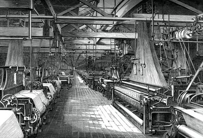 Interiør af væveskuret, St Leonards fabrik, Dunfermline, c1880 af Unbekannt