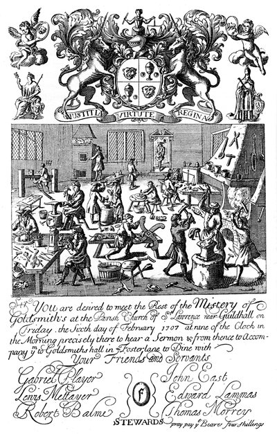 Invitation til et møde i Guldsmedekompagniet, 1707, 1894 af Unbekannt