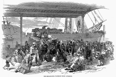 Irske emigranter på vej til Amerika ved Waterloo Docks, Liverpool, 1850 af Unbekannt