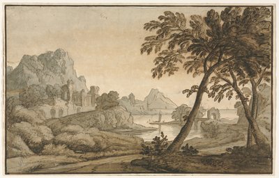 Italiensk landskab, 1700-tallet. af Unbekannt